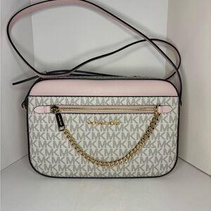 MICHAEL KORS Jet Set Large Crossbody Bag Pink and White
